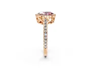 Accent Halo Engagement Ring Setting for Fancy Pink Oval Center with Full-Length Pave Band and Prong Head in Rose Gold