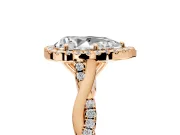 Halo Engagement Ring Setting for Pear-Shaped Center with Twist Band and Prong Head in Rose Gold