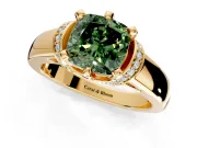 Solitaire Engagement Ring Setting for Fancy Green Cushion Cut Center with Wide Band, Pave Collar and Prong Head in Yellow Gold