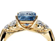 Cluster Engagement Ring Setting for Fancy Blue Princess Cut Center with Round Cut Accent Frame and Prong Head in Yellow Gold
