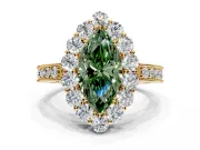 Halo Engagement Ring Setting for Fancy Green Marquise Center with Milgrain Channel Band and Prong Head in Yellow Gold