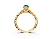 Solitaire Engagement Ring Setting for Fancy Green Marquise Center with Engraved Milgrain Band and Prong Head in Yellow Gold