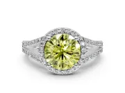 Halo Engagement Ring Setting for Fancy Yellow Round Cut Center with Pave Split Shank and Prong Head in Sterling Silver