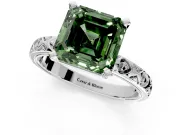 Solitaire Engagement Ring Setting for Fancy Green Asscher Cut Center with XO Engraved Band and Prong Head in Sterling Silver