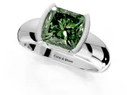 Tension Engagement Ring Setting for Fancy Green Princess Cut Center with Wide Flat Band and Tension Head in Sterling Silver