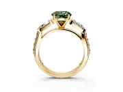 Channel-Set Engagement Ring Setting for Fancy Green Round Cut Center with Baguette Band and Prong Head in Yellow Gold