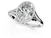 Solitaire Engagement Ring Setting for Oval Center with V Split Shank and Bezel Head in Platinum