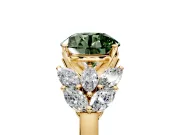 Leaf Cluster Engagement Ring Setting for Fancy Green Round Cut Center with Marquise Accents and Prong Head in Yellow Gold
