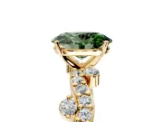 Solitaire Engagement Ring Setting for Fancy Green Oval Center with Bar-Station Pave Twist and Prong Head in Yellow Gold