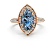 Milgrain Halo Engagement Ring Setting for Fancy Blue Marquise Center with Three-Sided Pave Band and Prong Head in Rose Gold