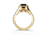 Solitaire Engagement Ring Setting for Fancy Black Asscher Cut Center with Pave Cathedral Shoulders and Prong Head in Yellow Gold