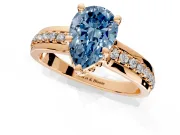 Solitaire Engagement Ring Setting for Fancy Blue Pear-Shaped Center with Raised Channel Band and Prong Head in Rose Gold
