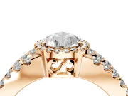 Halo Engagement Ring Setting for Pear-Shaped Center with Wide-Open Pave Split Shank and Prong Head in Rose Gold
