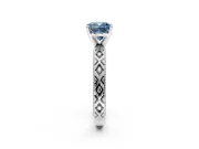 Solitaire Engagement Ring Setting for Fancy Blue Cushion Cut Center with Milgrain X Pattern Band and Prong Head in Platinum