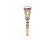 Solitaire Engagement Ring Setting for Fancy Pink Princess Cut Center with Pave Split Shank and Prong Head in Yellow Gold
