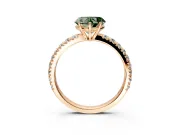 Solitaire Engagement Ring Setting for Fancy Green Heart-Shaped Center with Large Accent Band and Prong Head in Rose Gold