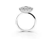 Halo Engagement Ring Setting for Marquise Center with Milgrain Bezel Rim, Plain Band and Prong Head in Sterling Silver