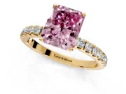 Open Basket Engagement Ring Setting for Fancy Pink Radiant Cut Center with Pave Band and Prong Head in Yellow Gold