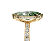 Hidden Halo Engagement Ring Setting for Fancy Green Marquise Center with Pave Band and Prong Head in Yellow Gold