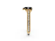 Solitaire Engagement Ring Setting for Fancy Black Pear-Shaped Center with Engraved Pave Band and Prong Head in Yellow Gold