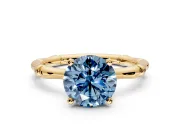 Solitaire Engagement Ring Setting for Fancy Blue Round Cut Center with Bamboo Band and Prong Head in Yellow Gold