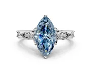 Solitaire Engagement Ring Setting for Fancy Blue Marquise Center with Marquise and Bezel Accents and Prong Head in Platinum