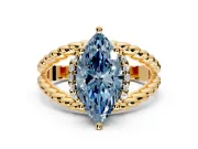 Halo Engagement Ring Setting for Fancy Blue Marquise Center with Rope Twist Split Shank and Prong Head in Yellow Gold