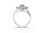 Cluster Halo Engagement Ring Setting for Fancy Green Pear-Shaped Center with Milgrain Bezel Accents and Prong Head in Sterling Silver