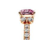 Paired Accent Engagement Ring Setting for Fancy Pink Cushion Cut Center with Pave Band and Prong Head in Rose Gold