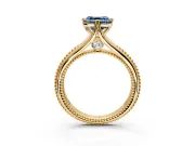 Solitaire Engagement Ring Setting for Fancy Blue Asscher Cut Center with Milgrain Cathedral Band and Prong Head in Yellow Gold