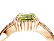 Halo Engagement Ring Setting for Fancy Yellow Asscher Cut Center with Wide Band, Inlaid Accent Row and Prong Head in Rose Gold