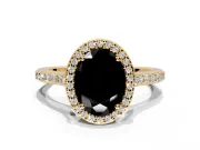 Halo Engagement Ring Setting for Fancy Black Oval Center with Pave Accents, Heart Basket and Prong Head in Yellow Gold