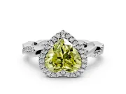 Halo Engagement Ring Setting for Fancy Yellow Heart-Shaped Center with Pave and Plain Twist Band and Prong Head in Sterling Silver