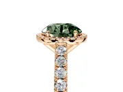 Halo Engagement Ring Setting for Fancy Green Round Cut Center with Full Pave Band and Prong Head in Rose Gold
