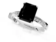 Side Accent Engagement Ring Setting for Fancy Black Radiant Cut Center with Accent Shoulders and Prong Head in White Gold