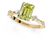 Solitaire Engagement Ring Setting for Fancy Yellow Emerald Cut Center with Bezel Station Band and Prong Head in Yellow Gold