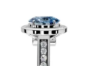 Halo Engagement Ring Setting for Fancy Blue Oval Center with Outer Bezel Rim, Pave Band and Prong Head in Platinum