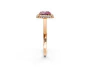 Halo Engagement Ring Setting for Fancy Pink Cushion Cut Center with Plain Tapered Band and Prong Head in Rose Gold