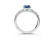 Cluster Engagement Ring Setting for Fancy Blue Radiant Cut Center with Round Cut Accent Band and Prong Head in Sterling Silver