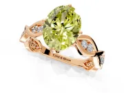 Solitaire Engagement Ring Setting for Fancy Yellow Oval Center with Accented Twist Band and Leaf Prong Head in Rose Gold