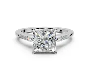 Solitaire Engagement Ring Setting for Princess Cut Center with Channel Accents and Prong Head in Sterling Silver