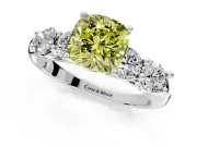5 Stone Engagement Ring Setting for Fancy Yellow Cushion Cut Center with Graduated Accents and Prong Head in Platinum