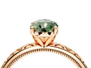 Solitaire Engagement Ring Setting for Fancy Green Pear-Shaped Center with XO Engraved Band and Prong Head in Rose Gold