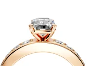 Solitaire Engagement Ring Setting for Emerald Cut Center with Channel-Set Accents and Prong Head in Rose Gold