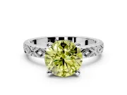 Solitaire Engagement Ring Setting for Fancy Yellow Round Cut Center with Milgrain X Pattern Band and Prong Head in White Gold