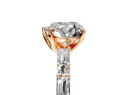 Baguette Engagement Ring Setting for Heart-Shaped Center with Alternating Bar-Set Band and Prong Head in Rose Gold