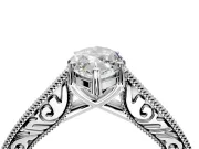 Solitaire Engagement Ring Setting for Marquise Center with Engraved Pave Band and Prong Head in Platinum