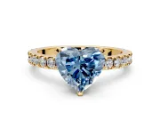 Solitaire Engagement Ring Setting for Fancy Blue Heart-Shaped Center with Fine Pave Band and Claw Prong Head in Yellow Gold