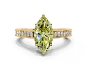 Solitaire Engagement Ring Setting for Fancy Yellow Marquise Center with Engraved Pave Band and Prong Head in Yellow Gold