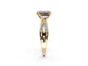 3 Stone Engagement Ring Setting for Emerald Cut Center with Pave Split Shank and Prong Head in Yellow Gold